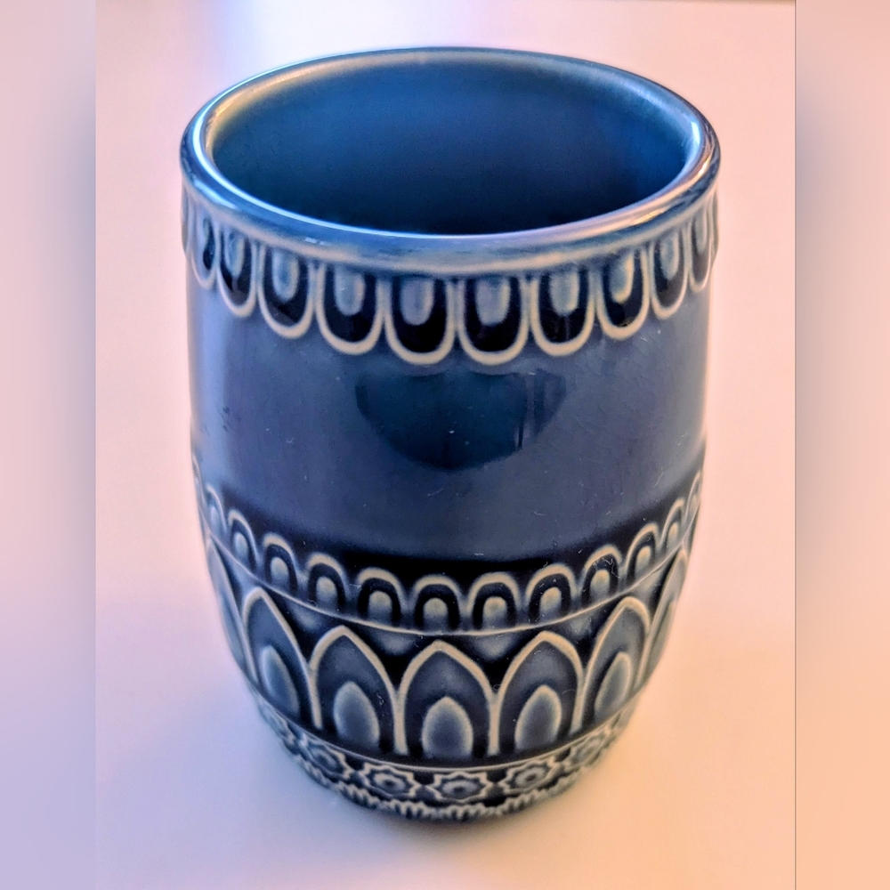 Vintage Small Glazed Pottery Table Vase "Famous Home" 5"x3"